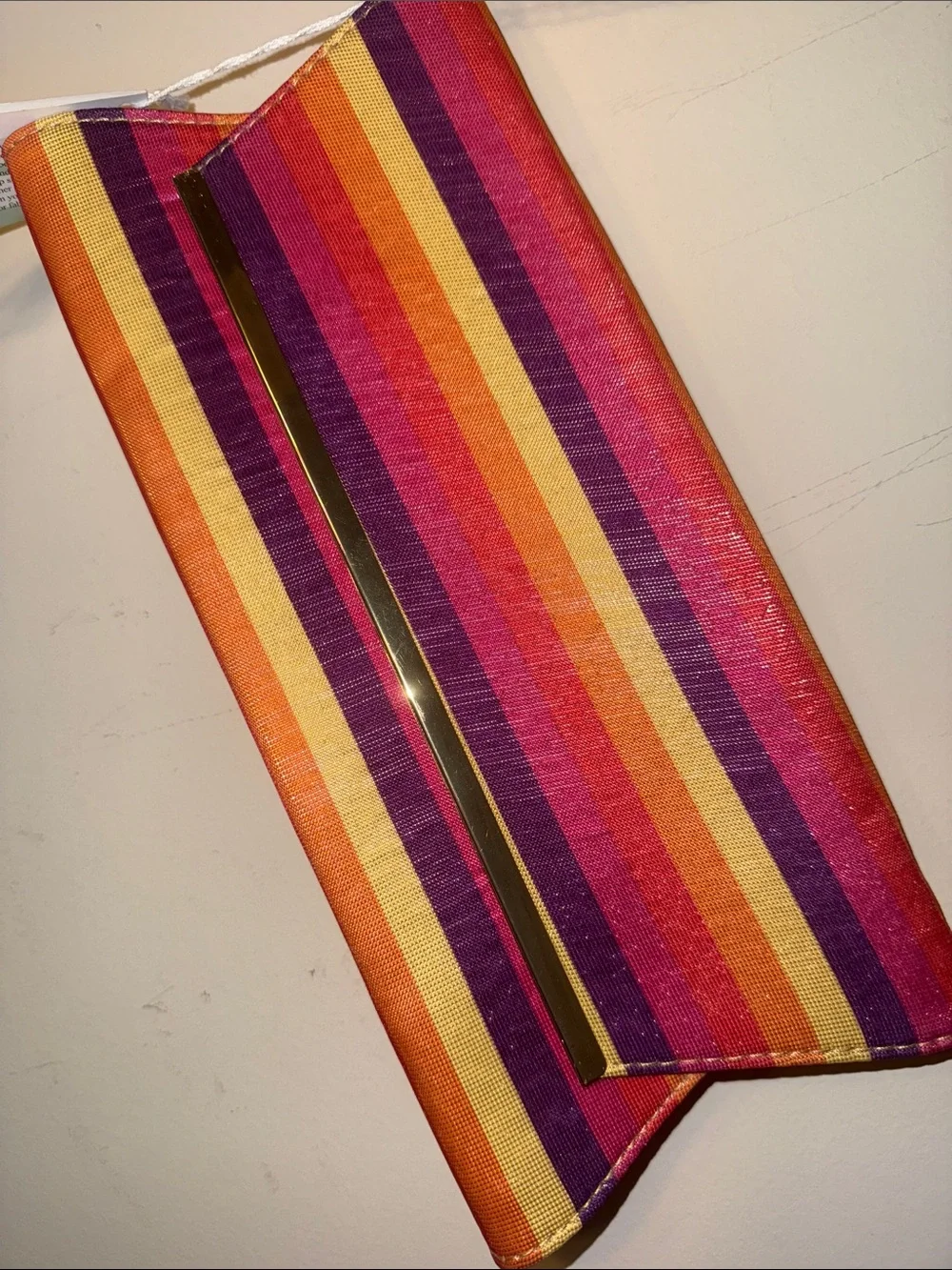 Striped Pink & Orange Chain-Handle Shoulder Clutch